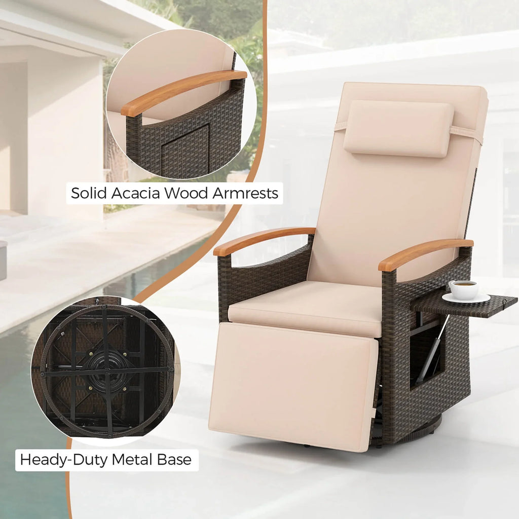 Costway Outdoor 360" Swivel Rattan Recliner Chair Patio Wicker Chaise Lounge Chair Beige