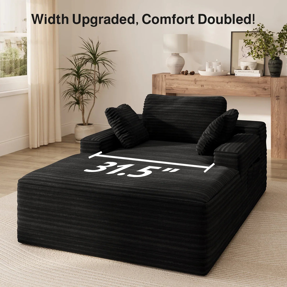 Lofka Oversized Chaise Lounge Indoor, 66"D Corduroy Upholstered Boneless Sofa Bed for Reading on Living Room & Bedroom, No Assembly Required (Beige)