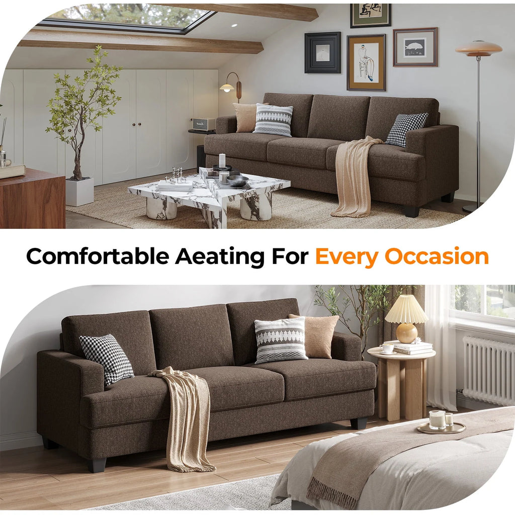 BLAZANT 3 Seater Sofa Oversize, 89" Extra Large Size Sofa Couch with Extra Deep Seats, Modern Loveseat Sofa, Comfortable Fabric, Easy to Install, for Living Room Apartment Lounge, Brown