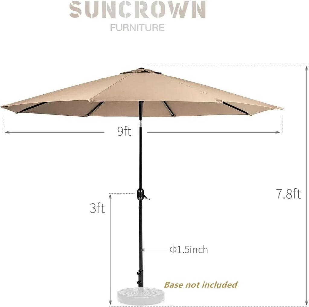 SUNCROWN 5-Piece Outdoor Wrought Iron Chairs and Table Patio Dining Furniture Set - 4 Stackable Metal Chairs, 1 Steel Slat Bistro Table and 1 Sky Blue 9Ft Patio Umbrella for Garden Backyard Deck
