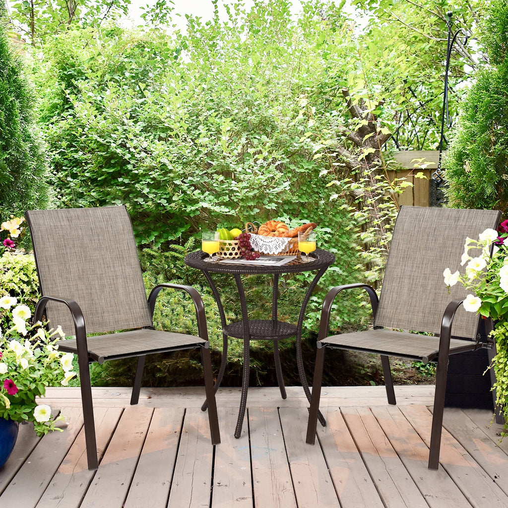 Gymax Set of 4 Patio Chairs Dining Chairs w/ Steel Frame Yard Outdoor Grey