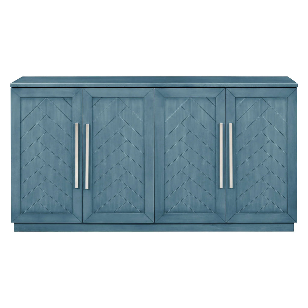 4-Door Buffet Sideboard, Modern Large Storage Cabinet Furniture with Adjustable Shelves&Silver Handles, Accent Cabinet Table, Console Table Cabinet for Kitchen Living Room Entryway Hallway, Navy Blue