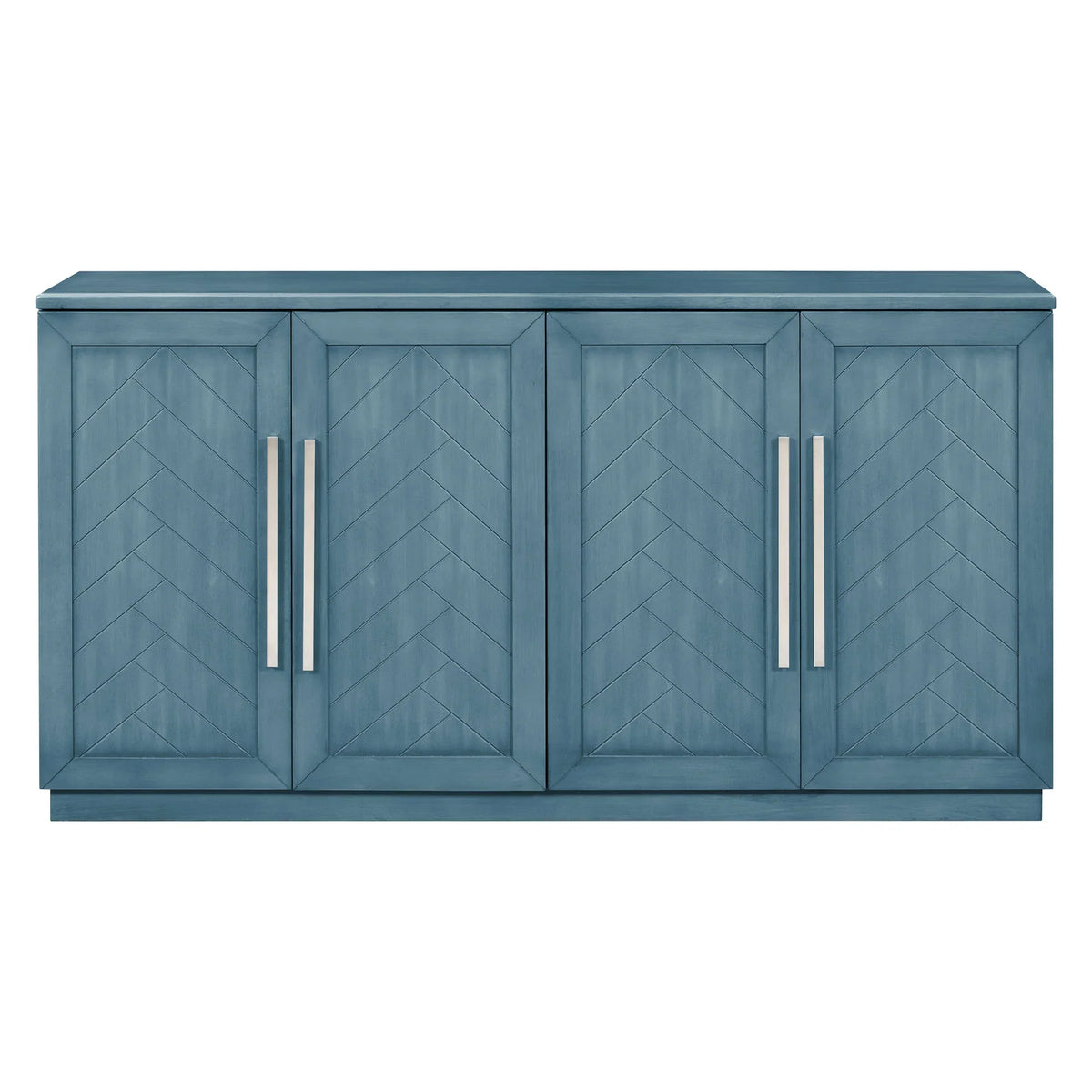 4-Door Buffet Sideboard, Modern Large Storage Cabinet Furniture with Adjustable Shelves&Silver Handles, Accent Cabinet Table, Console Table Cabinet for Kitchen Living Room Entryway Hallway, Navy Blue