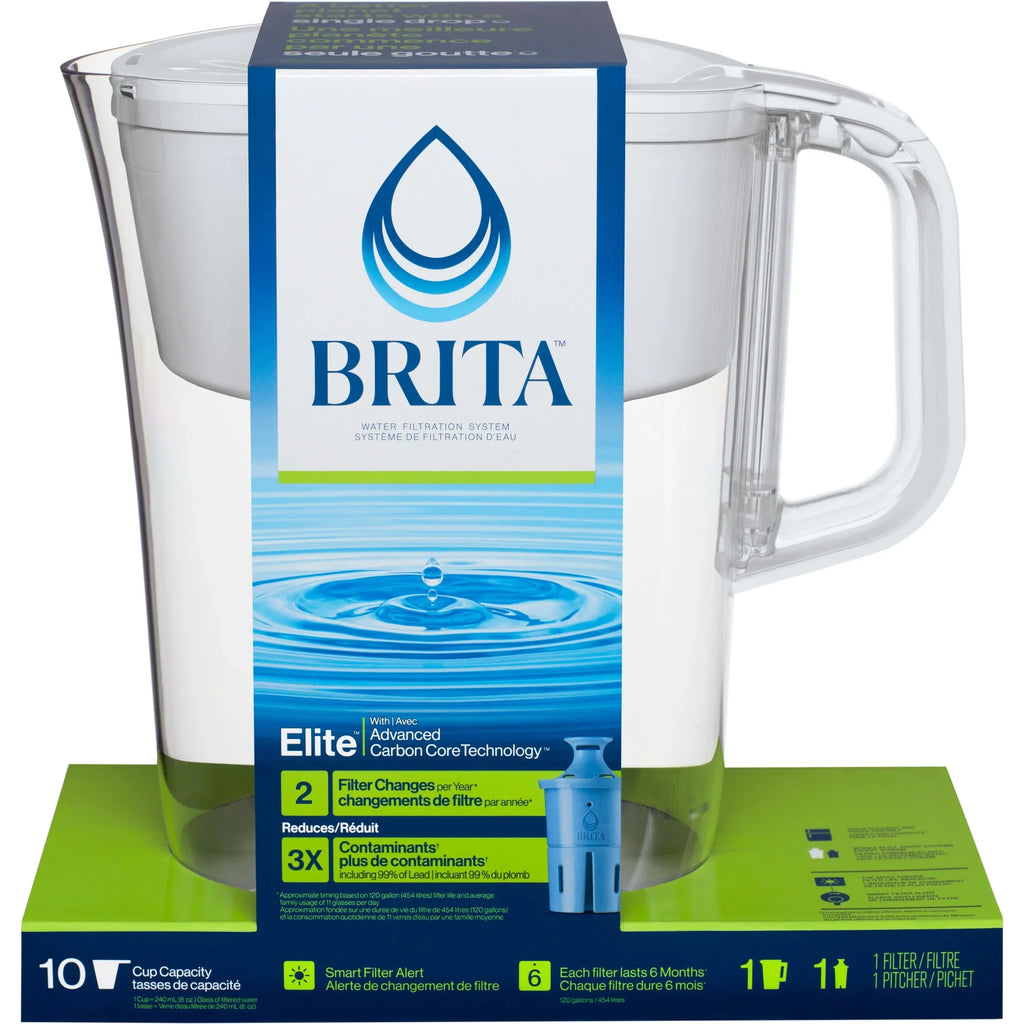 (2 pack) Brita Large 10 Cup White Tahoe Water Filter Pitcher with 1 Brita Elite Filter
