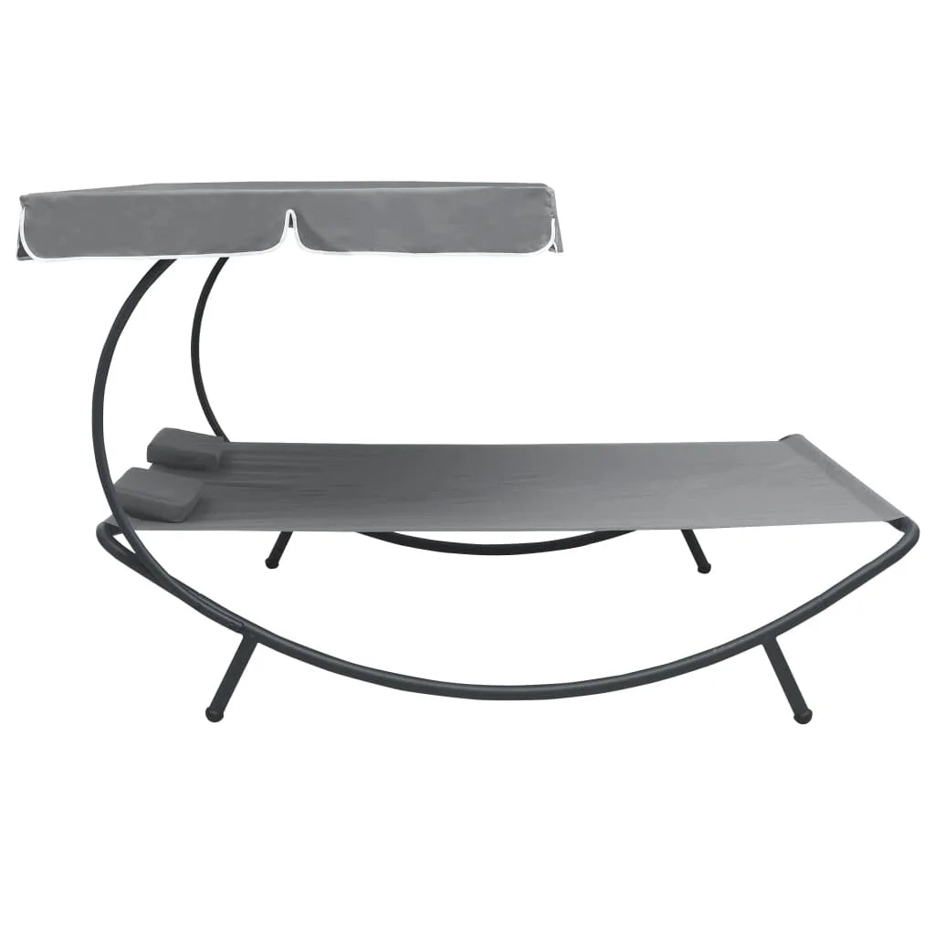 vidaXL Outdoor Double Chaise Lounge Patio Lounge Bed with Canopy and Pillows