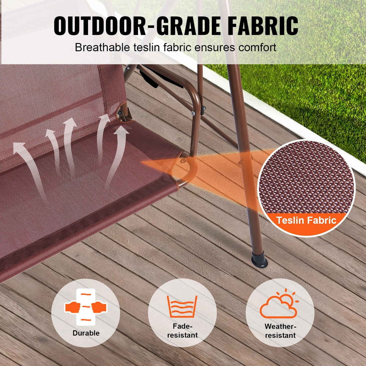 KFFKFF Alloy Steel Chair Porch Swing, Brown