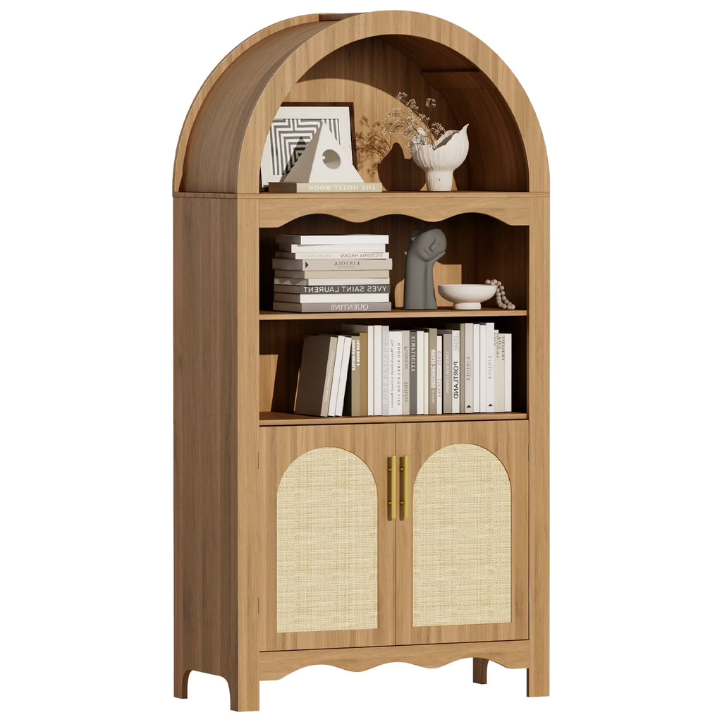 LAZZO 73-Inch Tall Arched Kitchen Pantry Storage Cabinet, 2 Doors, Brown