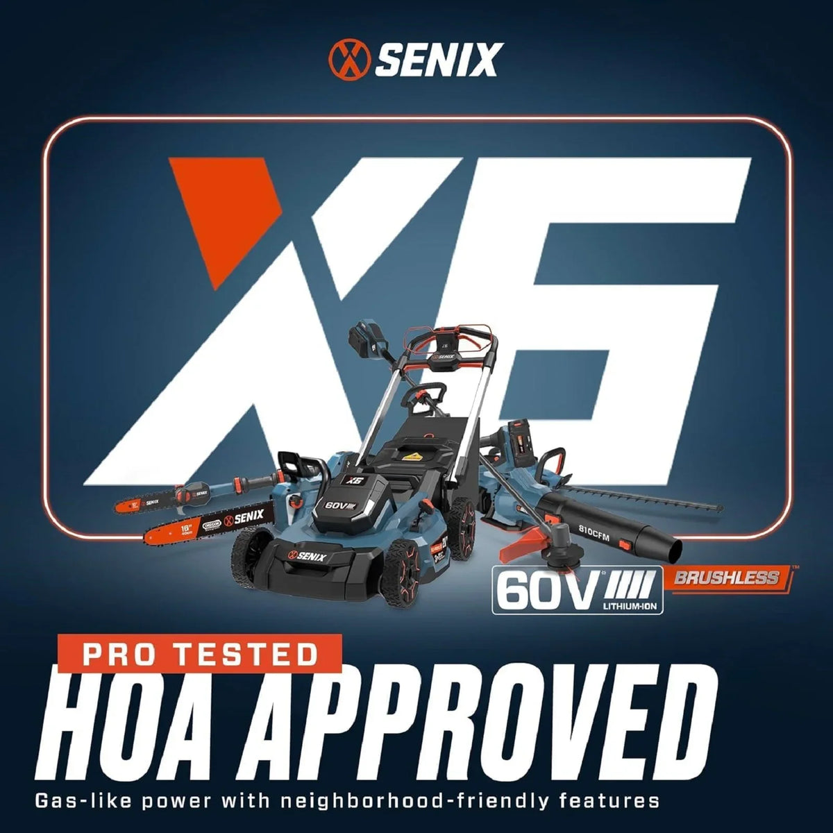 SENIX X6 60V Max* Brushless Cordless Leaf Blower with 4.0 Ah Battery and Charger, Variable Speed Up to 810CFM 170MPH, BLAX6-M1