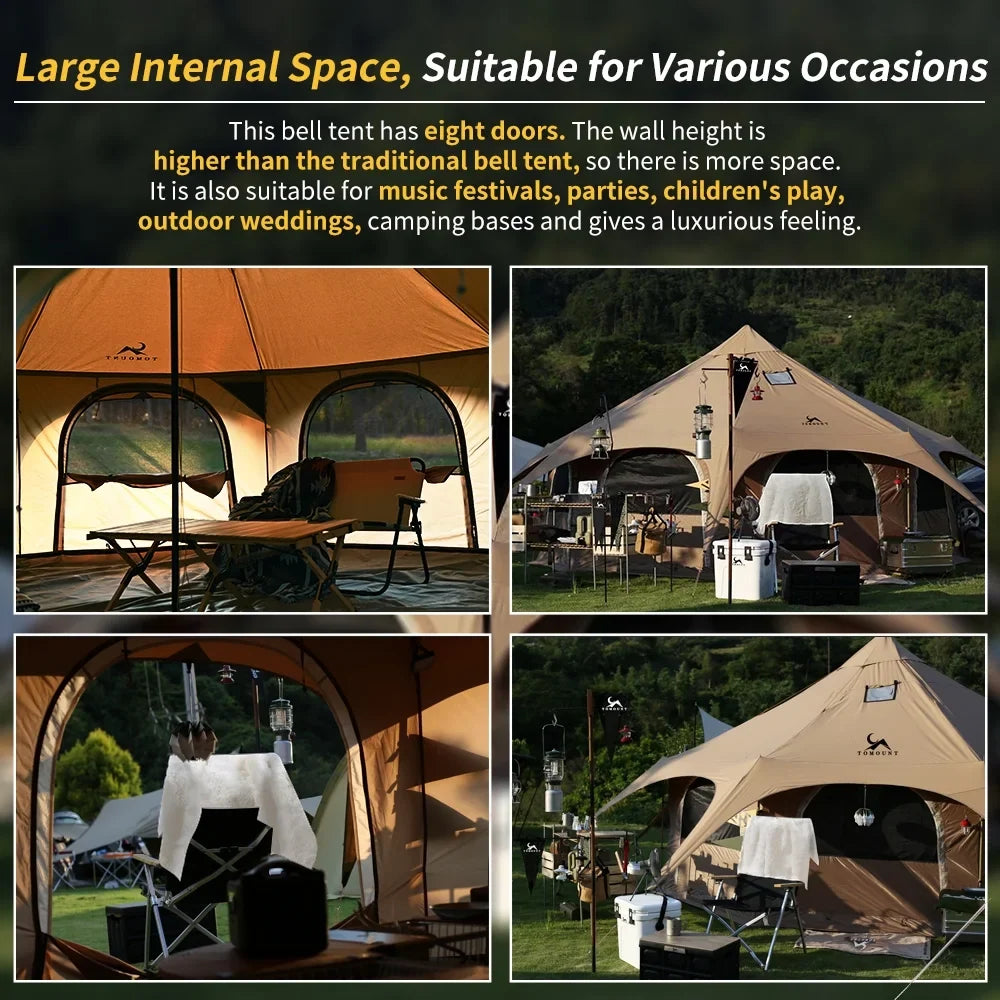 TOMOUNT Canvas Tent 8-Person Yurt Tent with Stove Jack Bell Tent for Camping Luxury Glamping Yurt Tent 16.4ft Dia