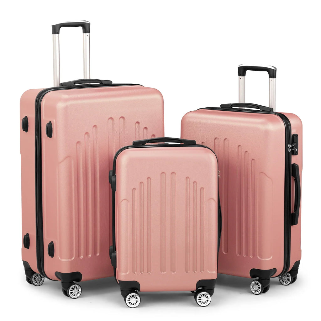 Red 3-Piece Hardshell Spinner Luggage Set (20in, 24in, 28in) - Large ABS Suitcase Set with 8 Wheels, Lightweight & Durable for Travel