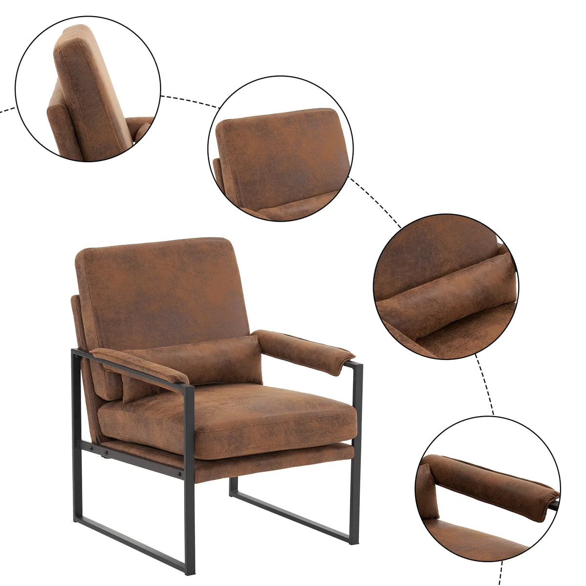 Ktaxon Accent Chair Lounge Armchair Modern Linen Fabric Upholstered Single Sofa with Black Coated Metal Frame Creamy White and Brown