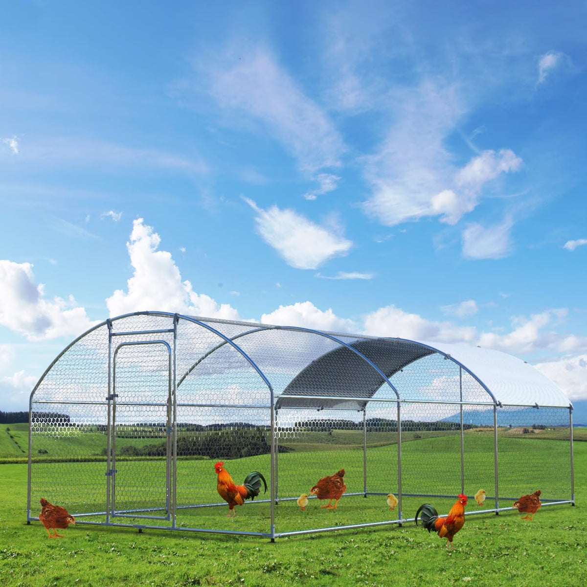 Large Metal Chicken Coop Chicken Run,Chicken Pen with Water-Resident and Anti-UV Cover,Duck Rabbit House Outdoor(10" W x 13" L x 6.5" H)