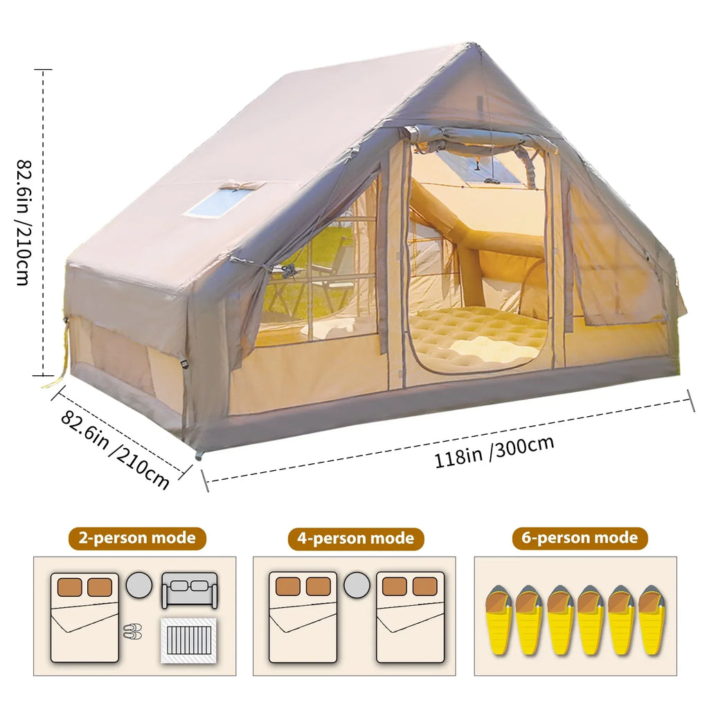 Inflatable Camping Tents 4/6/8/10 Person,129 Square Feets Large Blow up Tent with Stove Jack