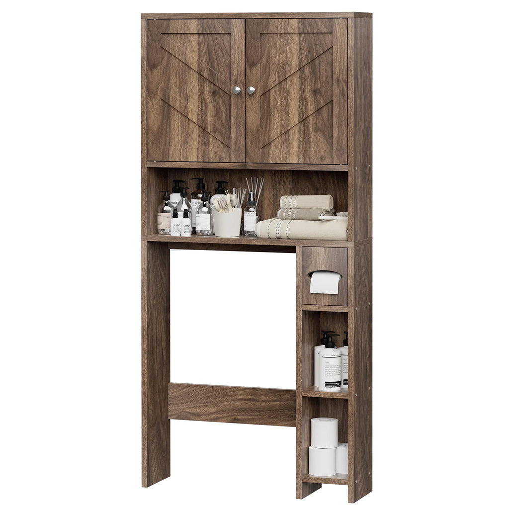 Walsunny Over the Toilet Storage Cabinet with Doors Side Storage Toilet Paper Holder Stand Space Saver Shelf Organizer Rack Freestanding for Restroom Bathroom Laundry Gray