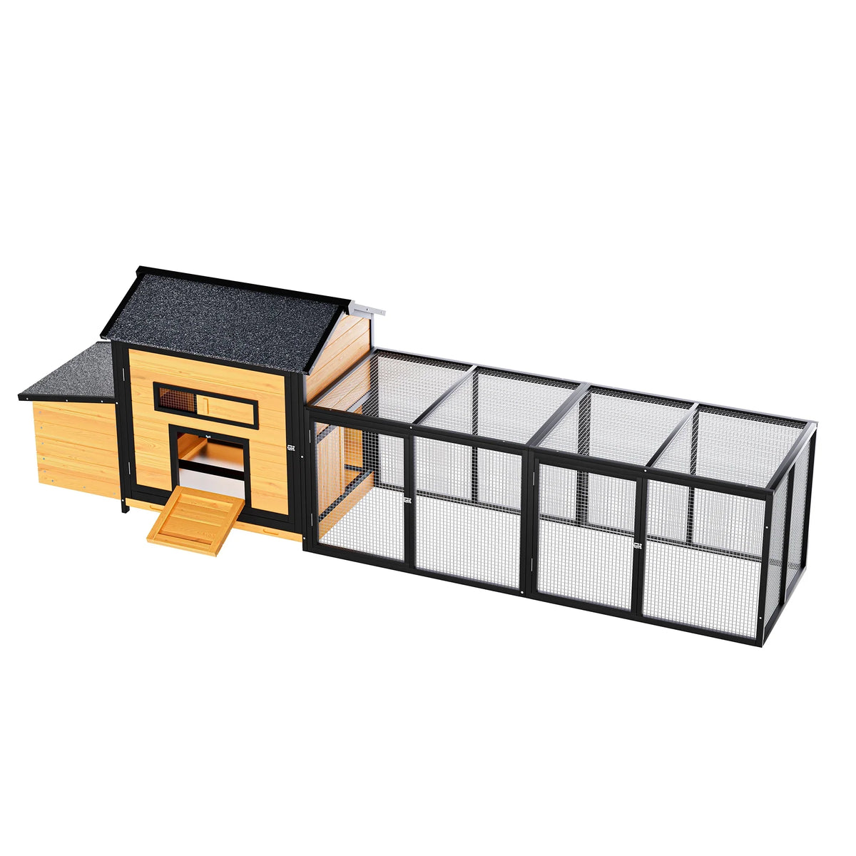 Pefilos 112" Large Outdoor Wooden Chicken Coop with Run, Slide-Out Tray, Rabbit Hutch Poultry Cage, Hen House with Nest Box, Gray