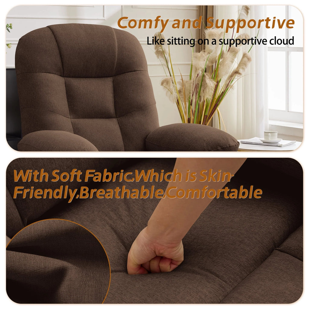 Korser Manual Swivel Rocker Recliner Chair for Living Room,Small Recliner Sofa for Small Spaces,Linen Fabric,Dark Black