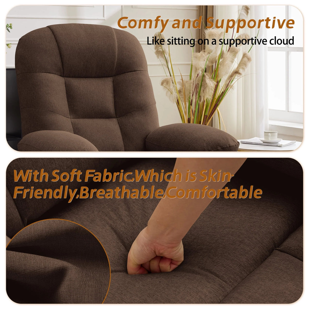 Korser Manual Swivel Rocker Recliner Chair for Living Room,Small Recliner Sofa for Small Spaces,Linen Fabric,Dark Black