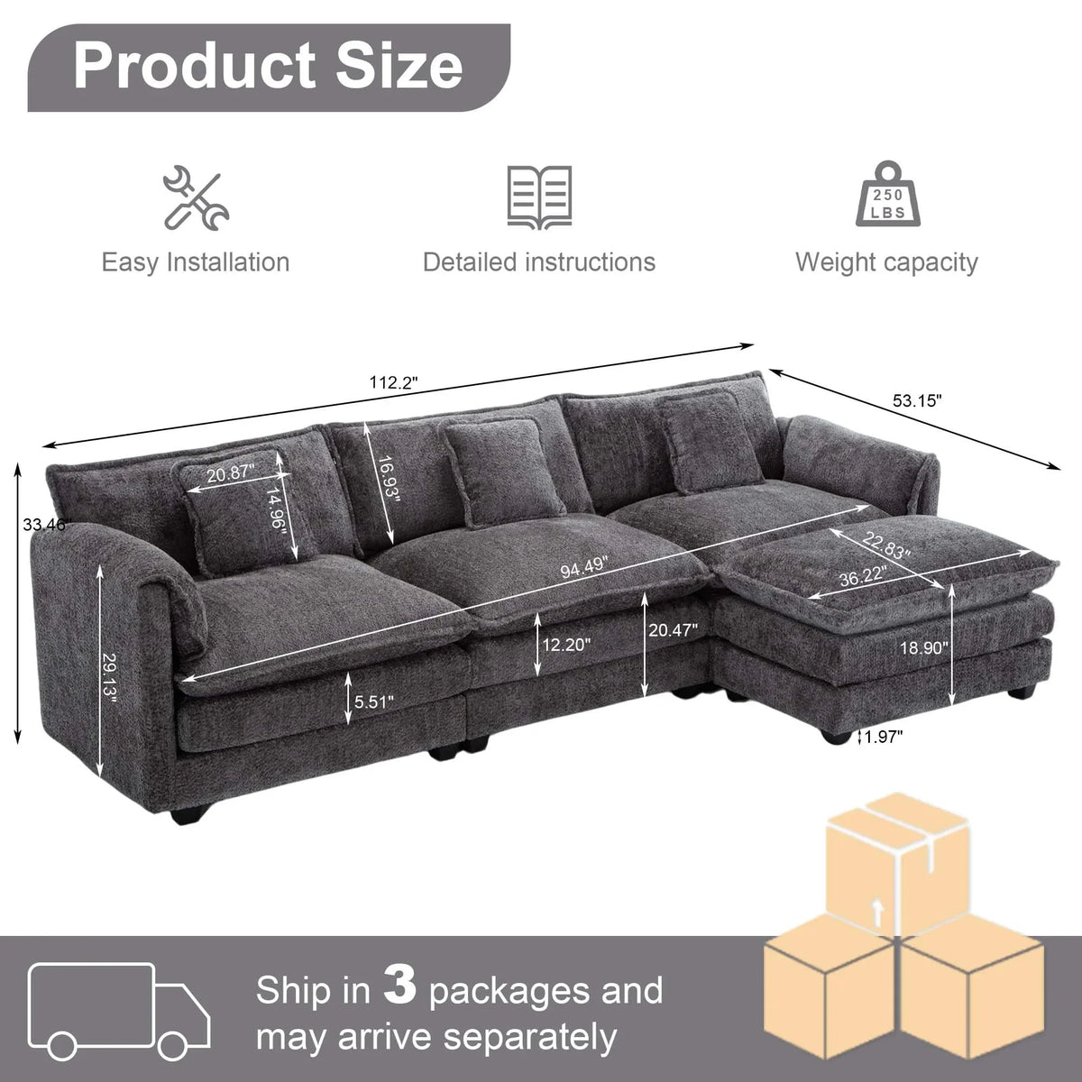 GNIXUU 112" Oversized Sectional Sofa Cloud Couch for Living Room, Modern Chenille L Shaped Couch, Comfy Boucle Modular Sofa Sleeper with Moveable Ottoman & Memory Foam (Green)