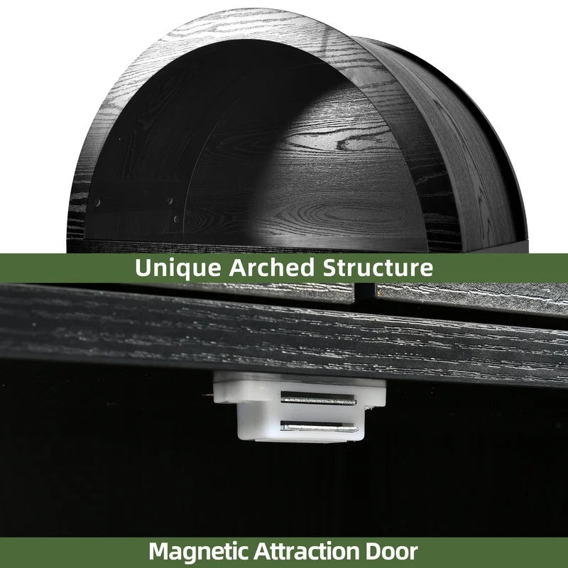 Uforic 71 " Tall Bookshelf with Storage, Wooden Arched Bookcase with 2 Drawers and Shelves for Living Room, Black