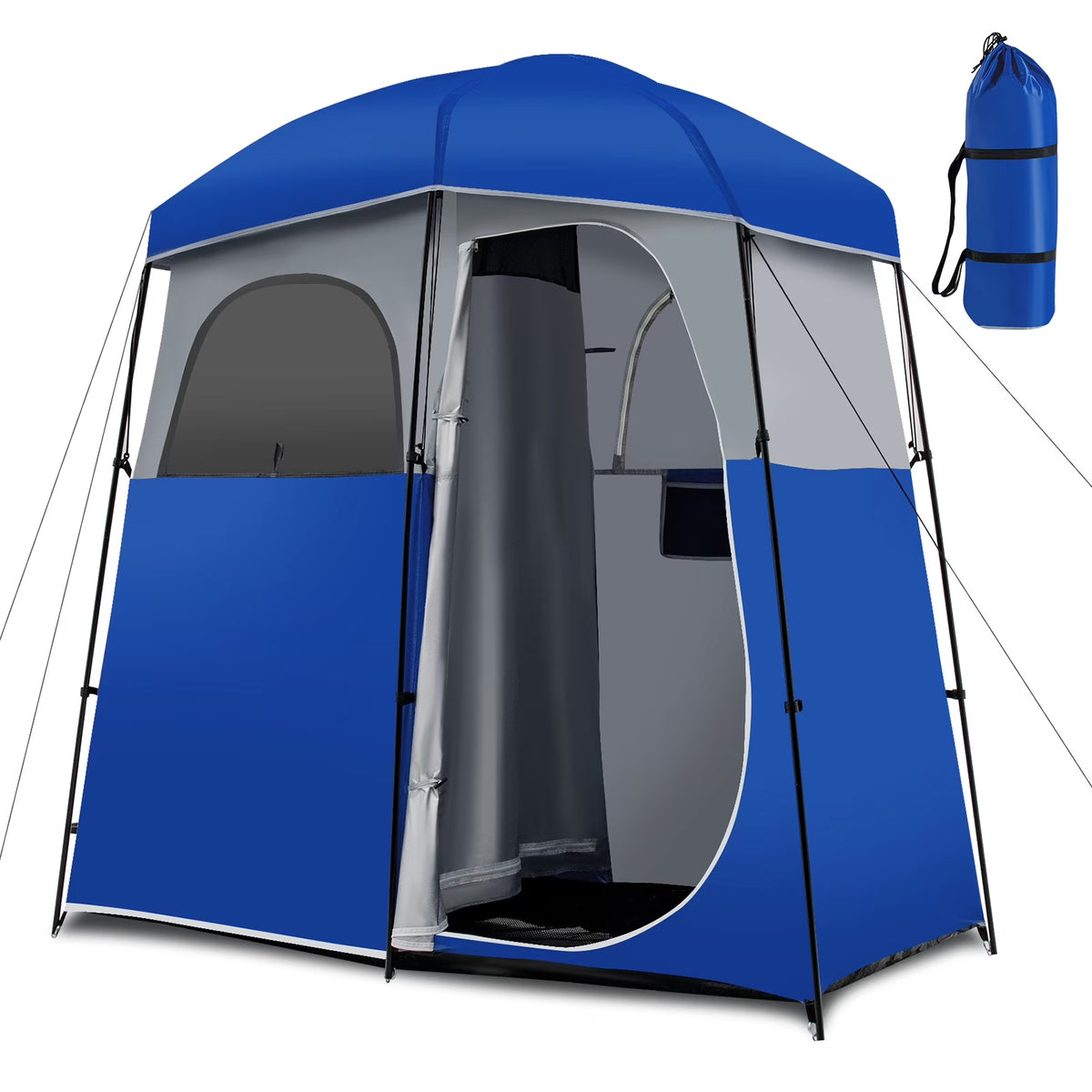 YUONAO 7'x3.5'x7 Double-Room Camping Shower & Toilet Tent with Floor and Carry Bag – Oversized Privacy Shelter for Outdoor Camping, Beach, Hiking