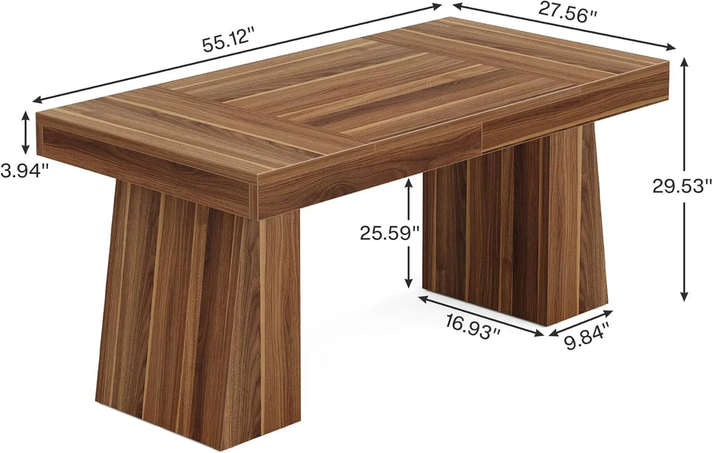 Rectangular 55" Dining Table for 4-6, Mid-Century Modern Kitchen Dining Table, Yellow