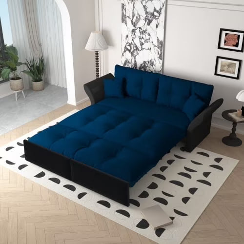 66" Queen Pull Out Sofa Bed, 3-in-1 Convertible Sleeper Sofa with Side Storage,Multi-Functional Velvet Loveseat Bed for Living Room,Bedroom