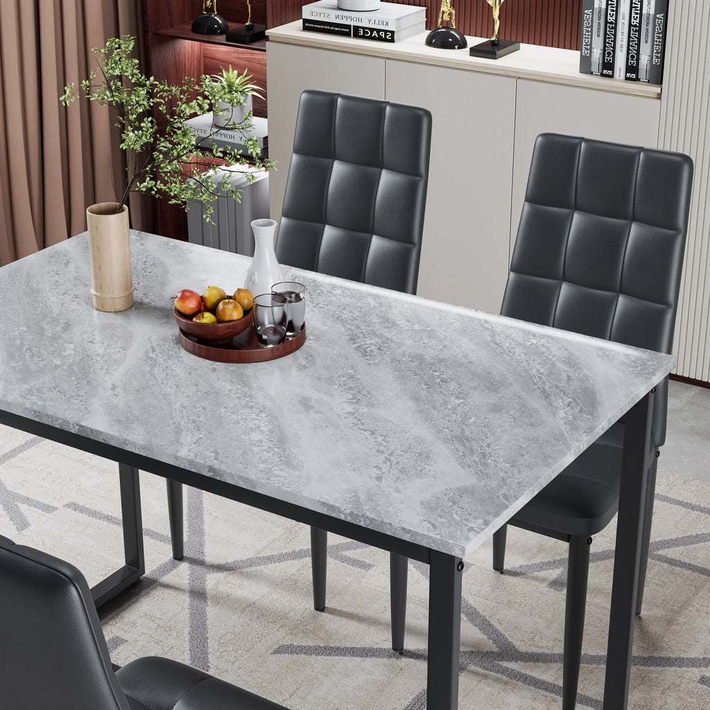 Seizeen Solid Wood Kitchen Table and Chairs, Dining Room Table Set for 4 with Gray Upholstered Chairs, Wood Grain Table Heavy-Duty Frame, Rustic Minimalist Style Breakfast Nook Set