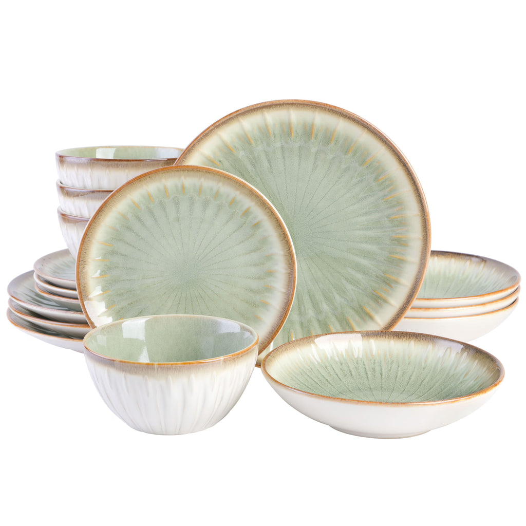Gibson Elite Mayfair Bay 16 Piece Double Bowl Embossed Reactive Dinnerware a. Blue