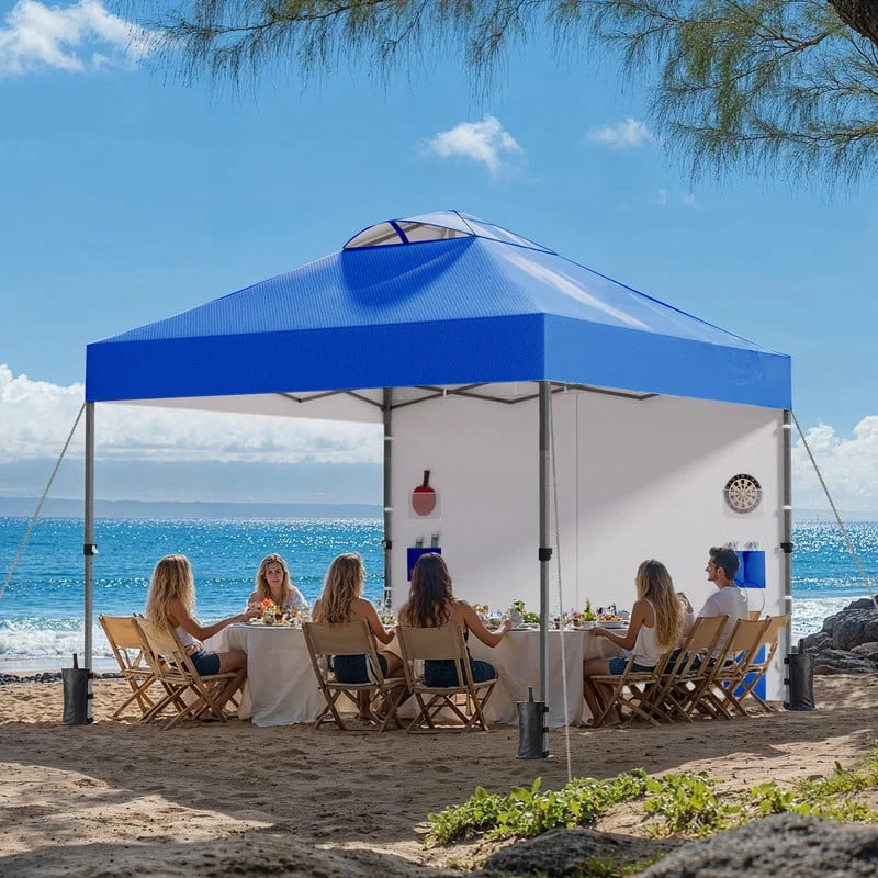 CHITOOMA 10 x 10ft Pop up Canopy Tent, Instant Outdoor Shelter Easy Portable Straight Leg Canopy Tent with Pockets Sidewall, White