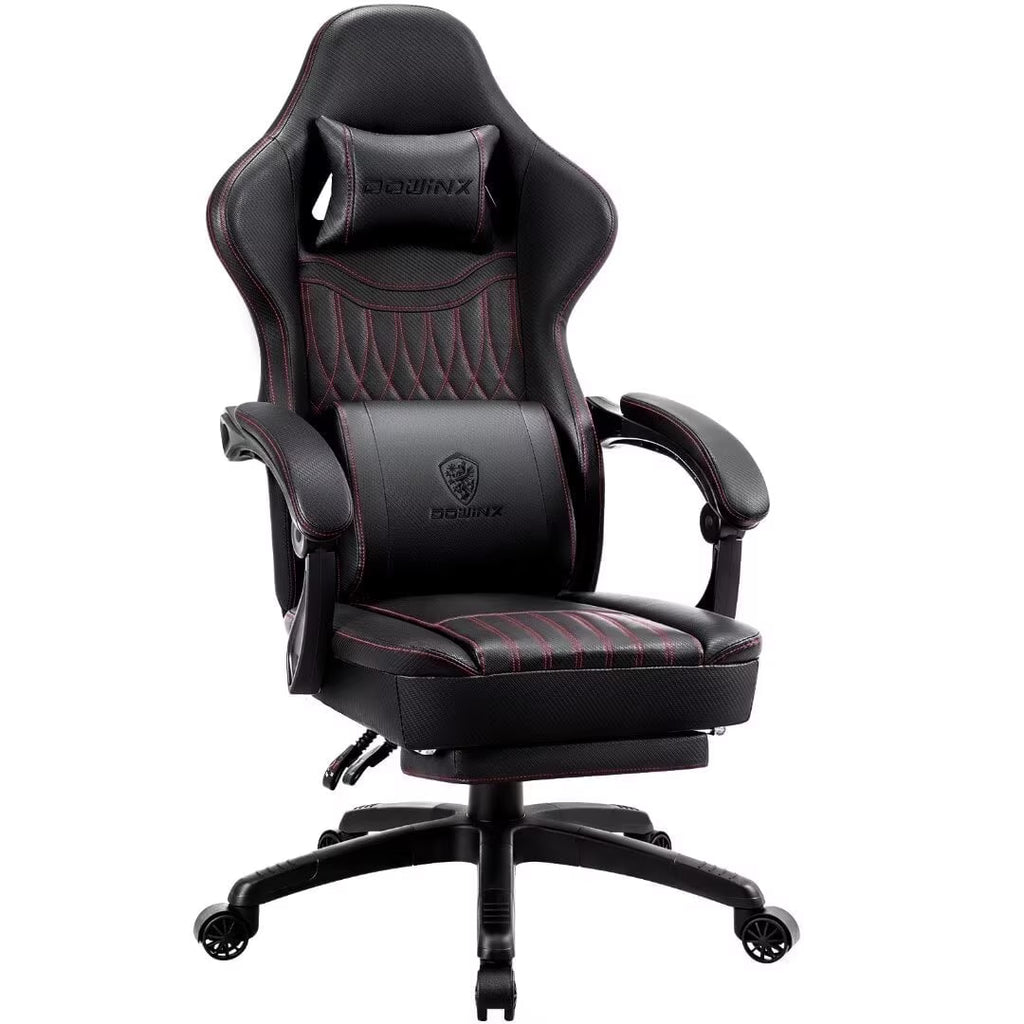 Dowinx Gaming Chair Breathable PU Leather Gamer Chair with Pocket Spring Cushion, Ergonomic Computer Chair with Massage Lumbar Support,Adjustable Swivel Task Chair with Footrest(Brown)
