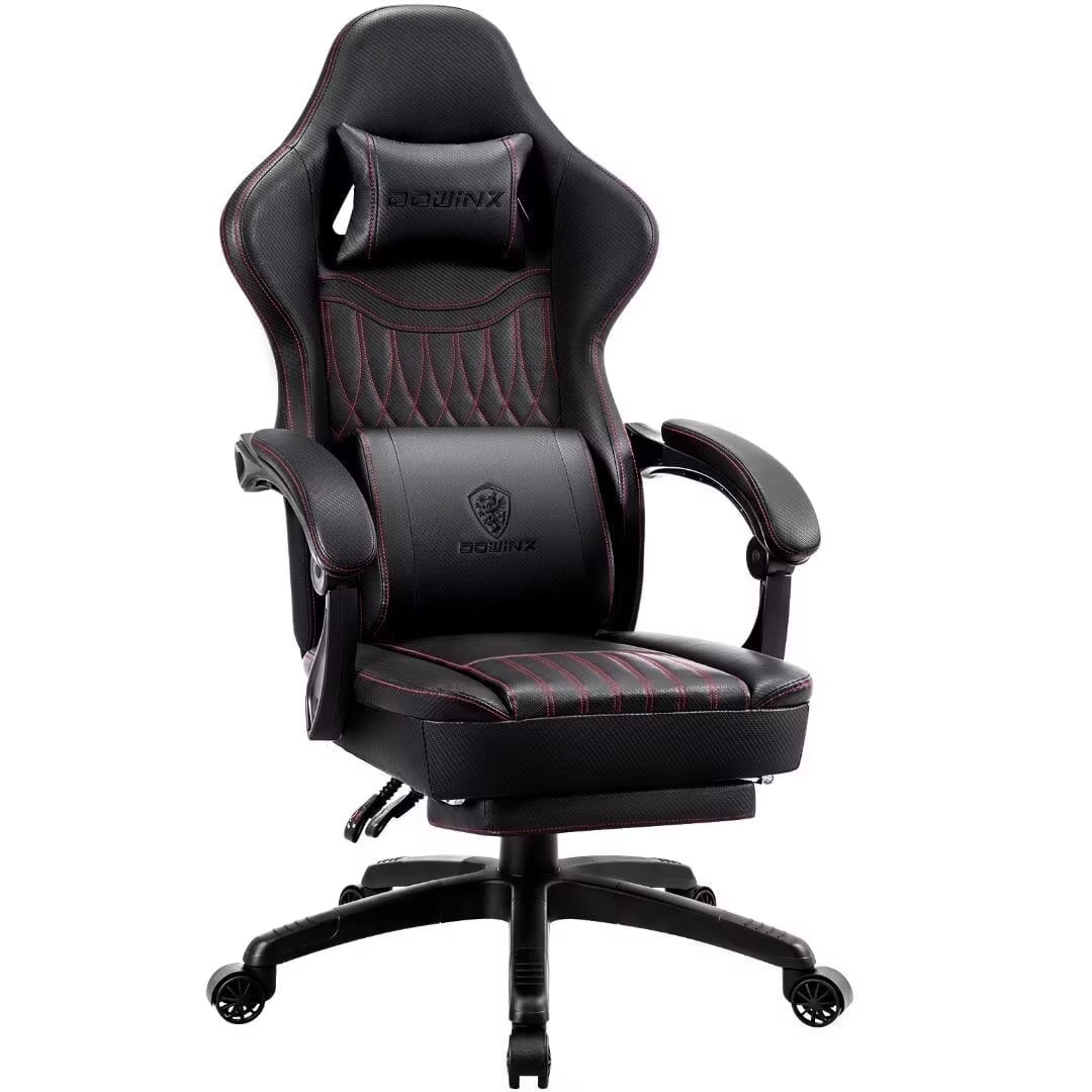 Dowinx Gaming Chair Breathable PU Leather Gamer Chair with Pocket Spring Cushion, Ergonomic Computer Chair with Massage Lumbar Support,Adjustable Swivel Task Chair with Footrest(Brown)