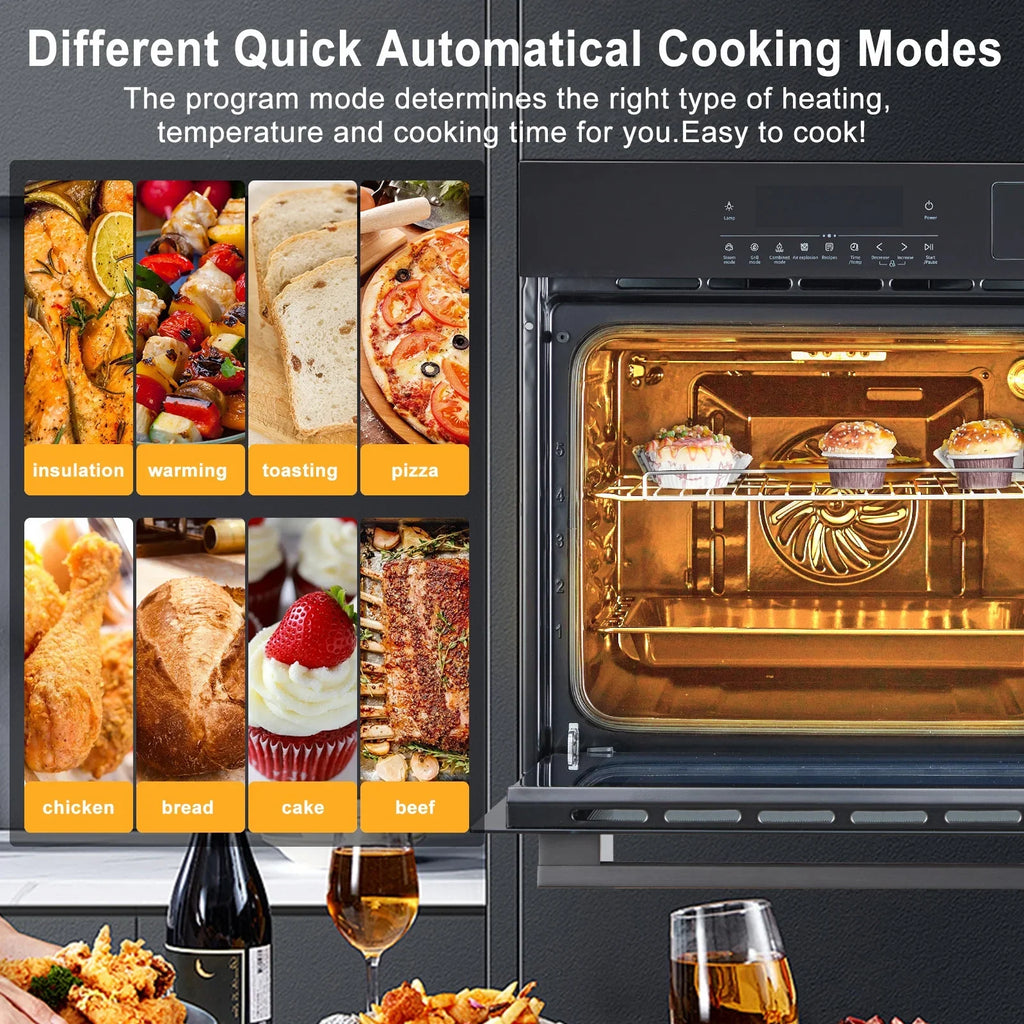 Garvee 24" Single Wall Oven with 108 Smart Menu 8 Baking Modes,3000W 2.5 CF Convection Oven with Steam & Air Fry Function,Stainless Steel,Touch Control Colorful LED Screen
