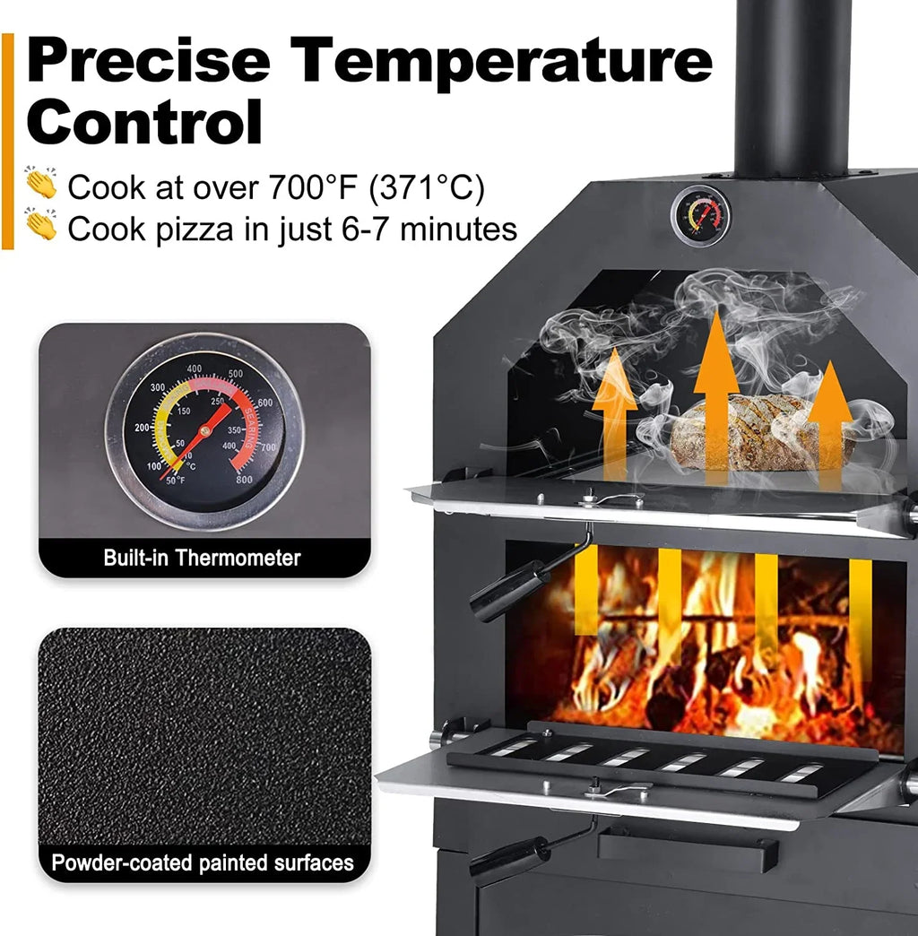 Techmilly Wood Fired Outdoor Pizza Oven, Black