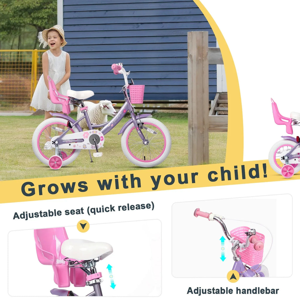 Glerc Maggie 12 inch Kids Girls Bike for Ages 2-4 Years Child, Peach