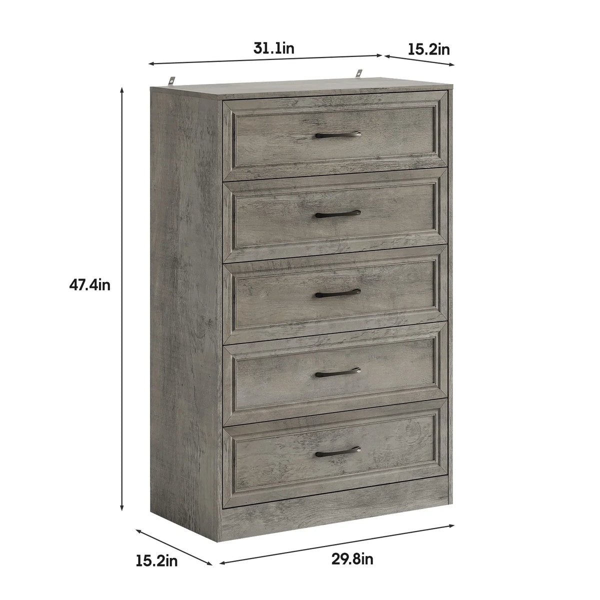 Vabches Farmhouse 5 Drawer Dresser with Metal Handle, Tall Wood Chest of Drawers for Living Room Bedroom,Dark Brown