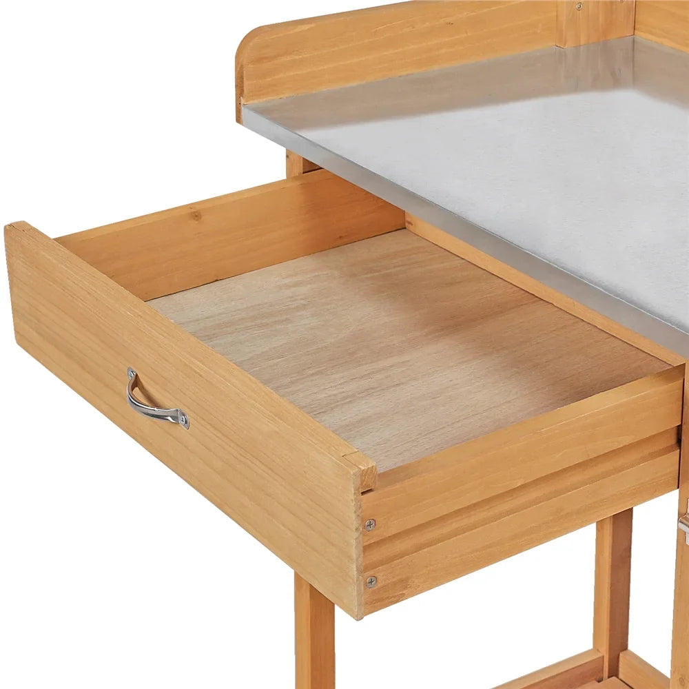 Renwick Outdoor Garden Potting Bench W/Cabinet Drawer Open Shelf, Gray
