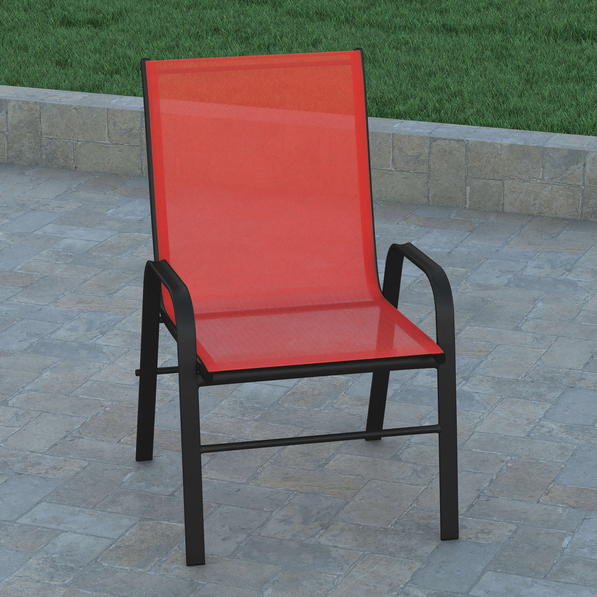 Emma + Oliver 4 Pack Gray Outdoor Stack Chair with Flex Comfort Material - Patio Stack Chair