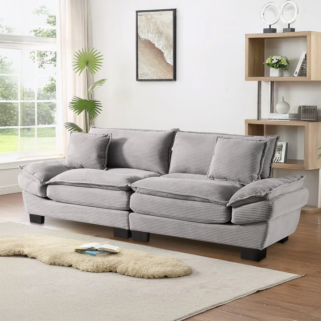 Dinosisco 84"L Deep Seat Sofa, Corduroy Upholstered Sleeper Couch for Living Room, Pink
