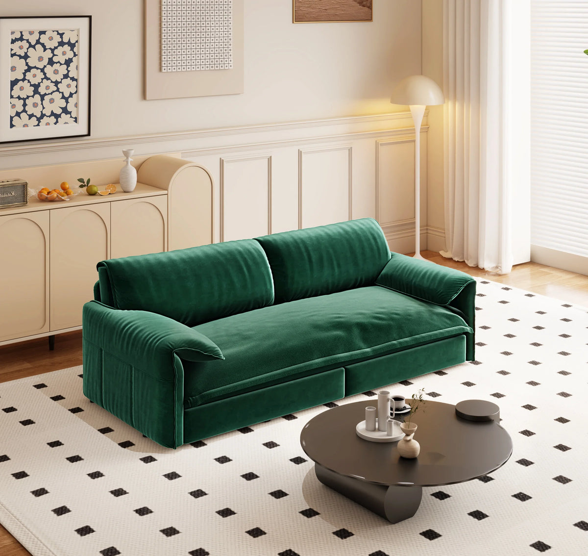 66" Queen Pull Out Sofa Bed, 3-in-1 Convertible Sleeper Sofa with Side Storage,Multi-Functional Velvet Loveseat Bed for Living Room,Bedroom