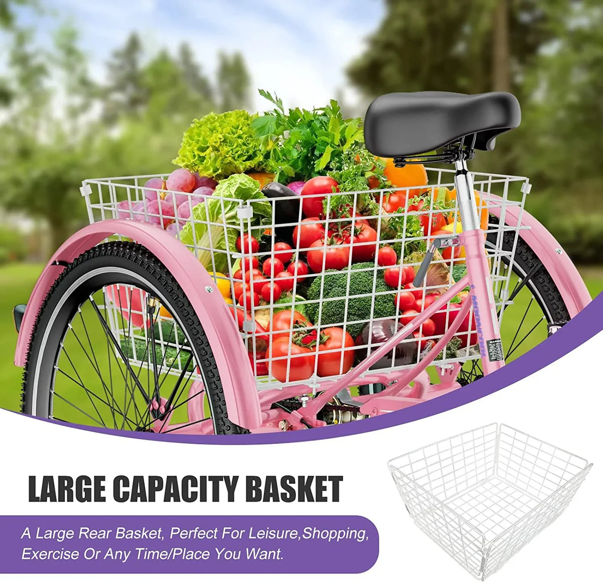 MOONCOOL Adult Tricycles with Rear Basket & Inflator, 24 26 inch 7 Speed 3 Wheel Bikes, Three-Wheeled Bicycles Adult Trike with Backrest for Seniors, Women, Men