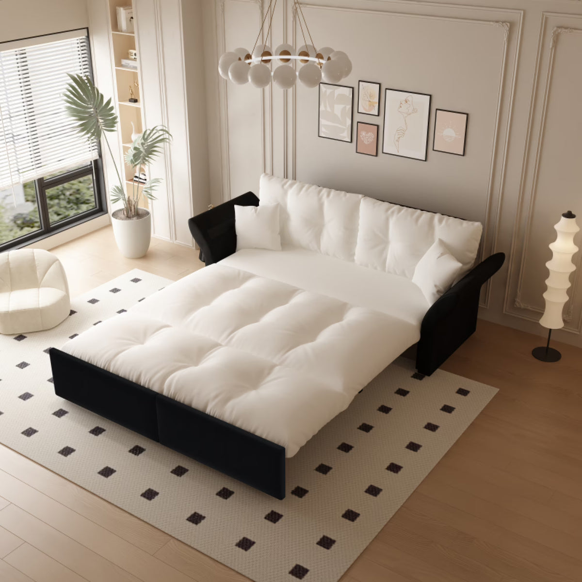 66" Queen Pull Out Sofa Bed, 3-in-1 Convertible Sleeper Sofa with Side Storage,Multi-Functional Velvet Loveseat Bed for Living Room,Bedroom