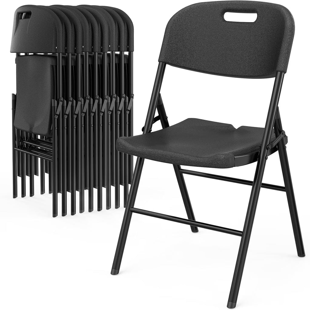 DYUKFG Folding Chairs, Heavy Duty Foldable Chair Portable HDPE Plastic Seat with Steel Frame for Indoor Outdoor Dinning Party Wedding School Use, White, 6 Pack