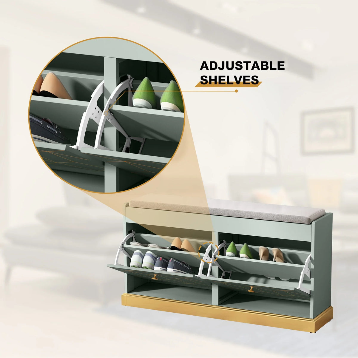 HLR White Shoe Cabinet, Shoe Cabinet with 2 Drawers Shoe Storage, Entryway Bench with Padded Seat