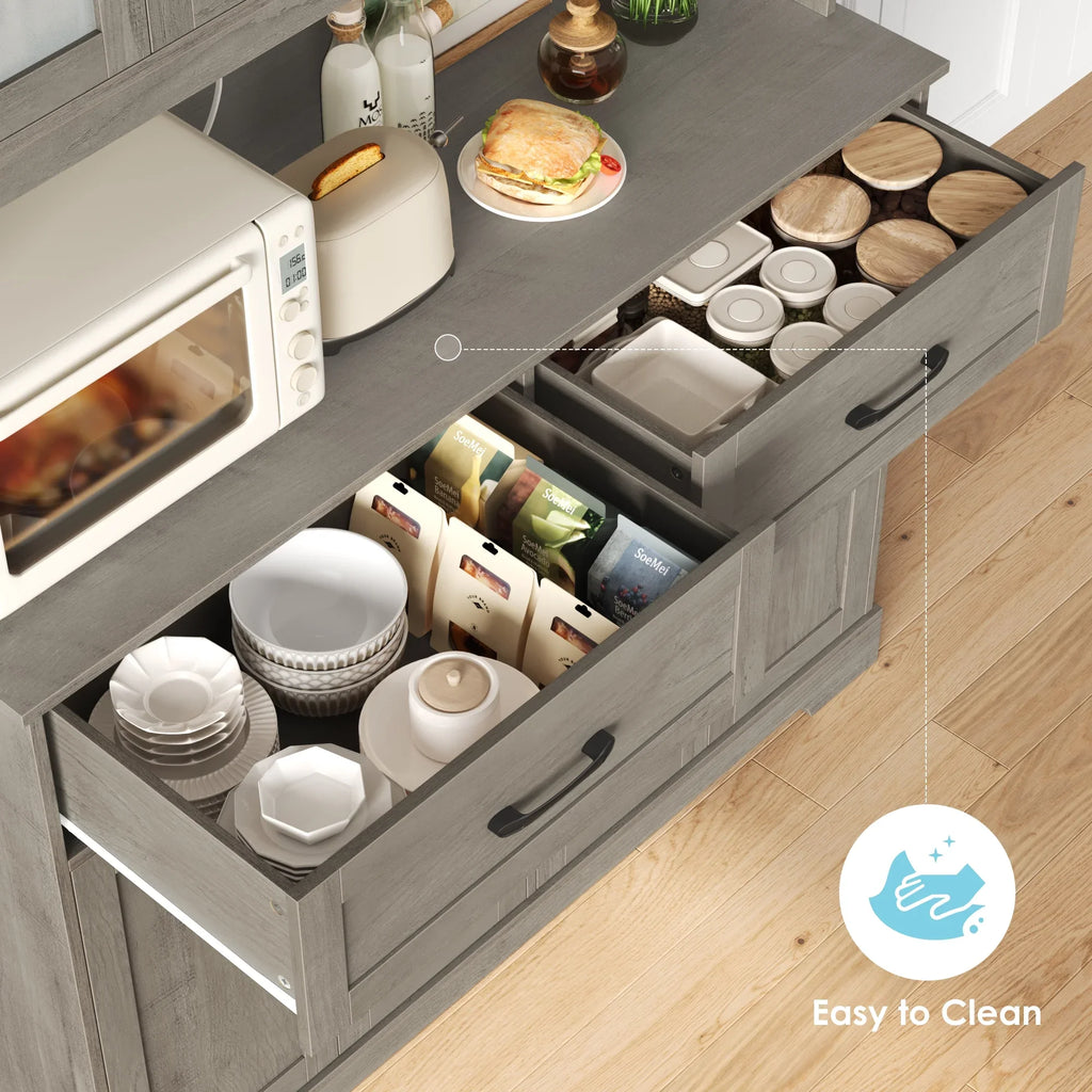 Homfa 71'' Tall 2 Drawer Kitchen Pantry Buffet Hutch, 4 Door Freestanding Cupboard Storage Cabinet, White