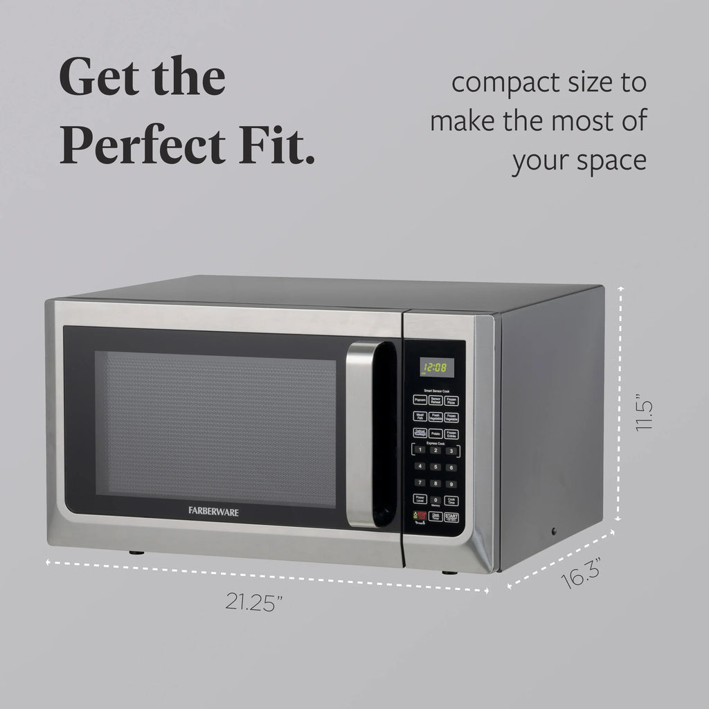 Farberware Countertop Microwave Ov 1100 Watts, 2.2 cu ft - Smart Sensor With LED Lighting and Child Lock - Perfect for Apartments and Dorms - Easy Clean Black Interior, Stainless Steel