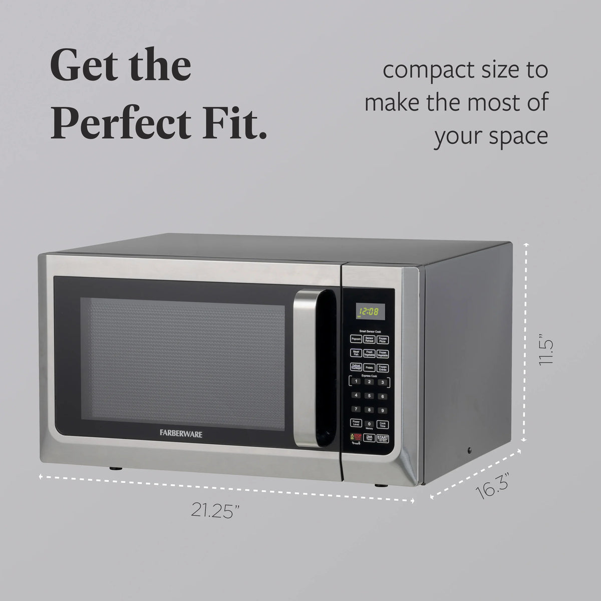 Farberware Countertop Microwave Ov 1100 Watts, 2.2 cu ft - Smart Sensor With LED Lighting and Child Lock - Perfect for Apartments and Dorms - Easy Clean Black Interior, Stainless Steel
