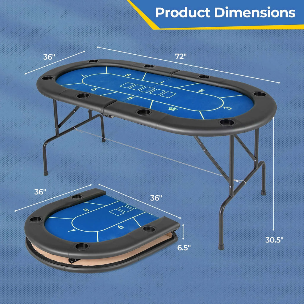 Costway 8 Players Card Board Game Table with 8 Cup Holders Casino-Grade Felt Surface Green