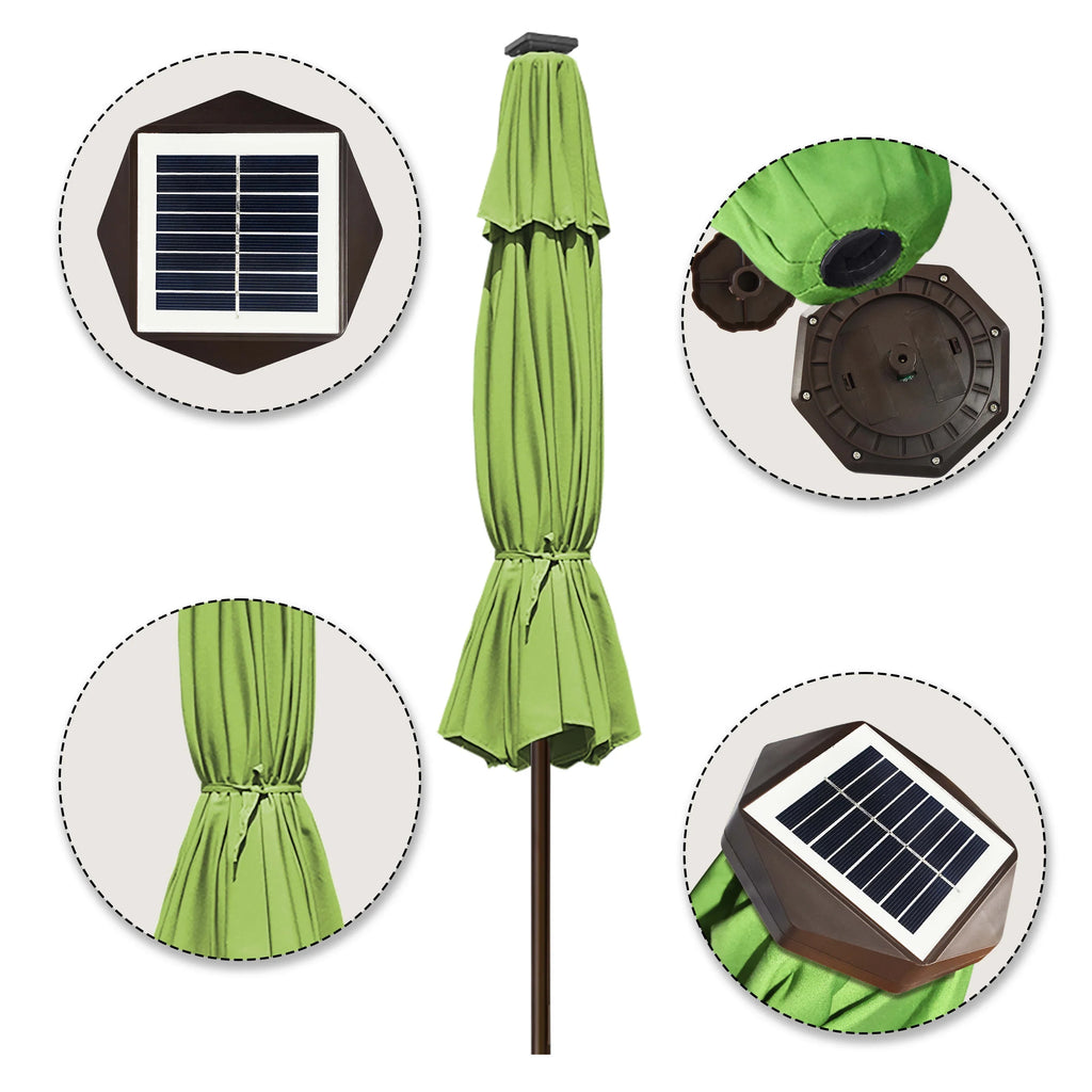 EliteShade Sunbrella Solar Umbrellas 9ft Market Umbrella with 80 LED Lights Patio Umbrellas Outdoor Table Umbrella with Ventilation and 5 Years Non-Fading Top,Ruby