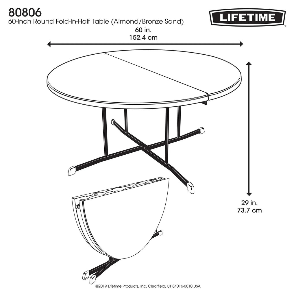 Lifetime 60" Centerfold Indoor/Outdoor Commercial Grade Folding Round Table, Almond 1 Piece 1 Count (80806)