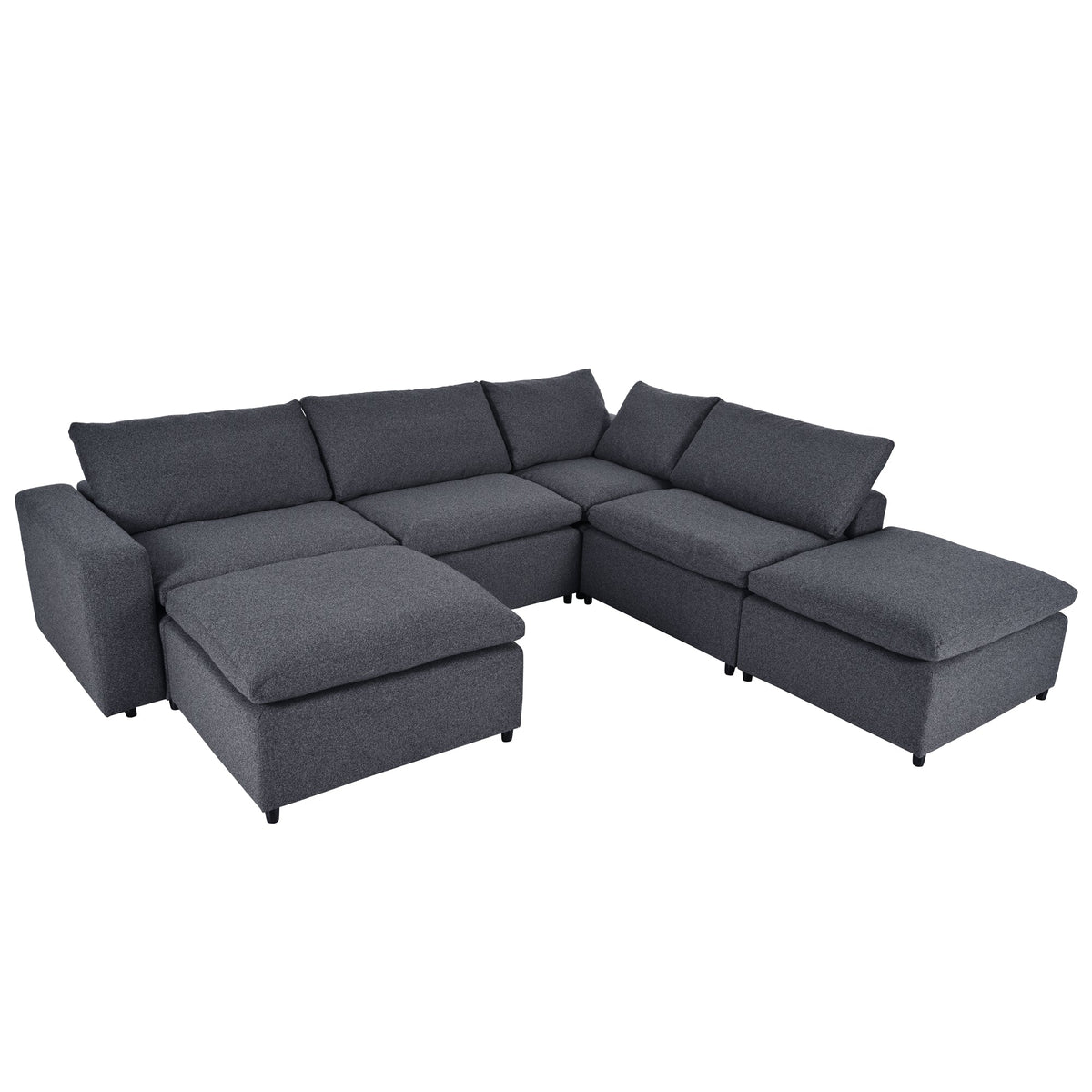 Harper & Bright Designs Convertible Modular Sectional Sofa with 2 Removable Ottomans & Pillows, Large U Shape Cloud Couch with Reversible Chaise for Living Room, Grey